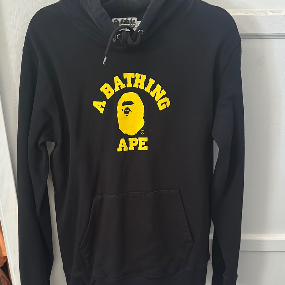 A Bathing Ape Black Hoodie with Yellow Logo - Men's